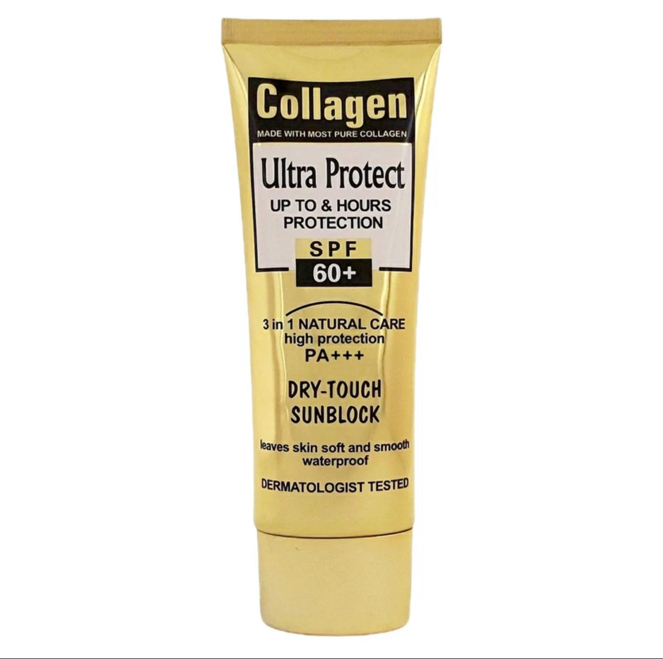کرم ضدآفتاب بی‌رنگ کلاژن مدل Ultra Protect با SPF 60 و ++++PA، حجم 130 میلی‌لیتر، محافظت قوی در برابر اشعه UVA و UVB، ضد آب، مناسب انواع پوست