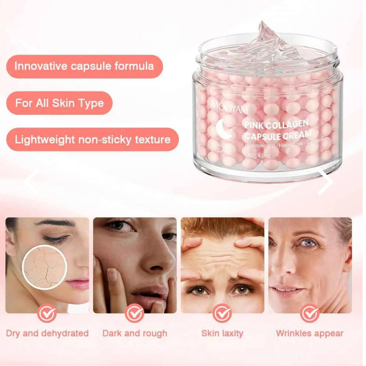 کرم کپسولی ضد چروک مویام مدل PINK COLLAGEN وزن 140 گرم
