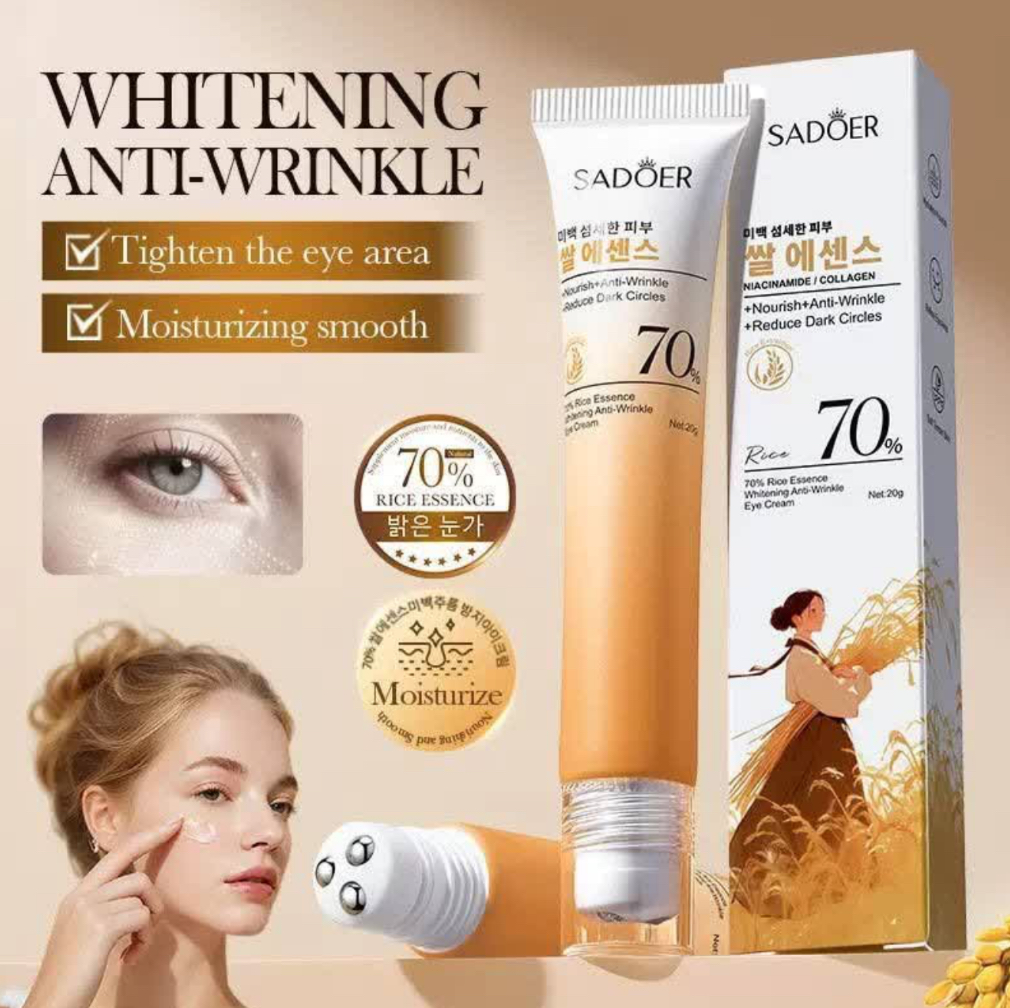 کرم دور چشم سادور مدل برنج نیاسینامید وزن 20 گرم با خاصیت روشنکنندگی و رفع تیرگی و پف اطراف چشم، حاوی پروتئین گندم
